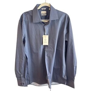 Lucky Brand Mens Slim Fit Stretch Dress Shirt Blue Weave Print TJLBAW029SLP L